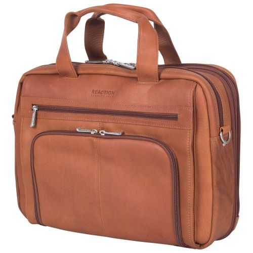  Kenneth Cole REACTION Kenneth Cole Reaction Colombian Leather Dual Compartment Expandable 15.6 Laptop Portfolio, Cognac