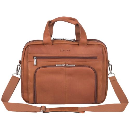  Kenneth Cole REACTION Kenneth Cole Reaction Colombian Leather Dual Compartment Expandable 15.6 Laptop Portfolio, Cognac