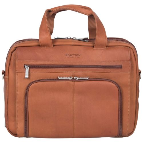  Kenneth Cole REACTION Kenneth Cole Reaction Colombian Leather Dual Compartment Expandable 15.6 Laptop Portfolio, Cognac