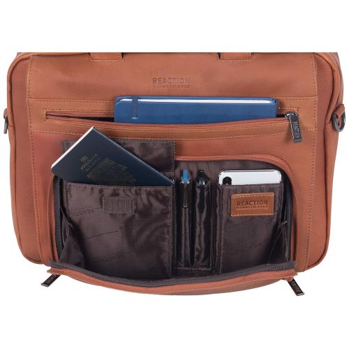  Kenneth Cole REACTION Kenneth Cole Reaction Colombian Leather Dual Compartment Expandable 15.6 Laptop Portfolio, Cognac