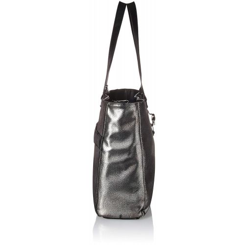  Kenneth Cole REACTION Kenneth Cole Reaction Womens Downtown Darling Faux Leather Single Compartment 15 Laptop Travel Tote, Metallic Silver