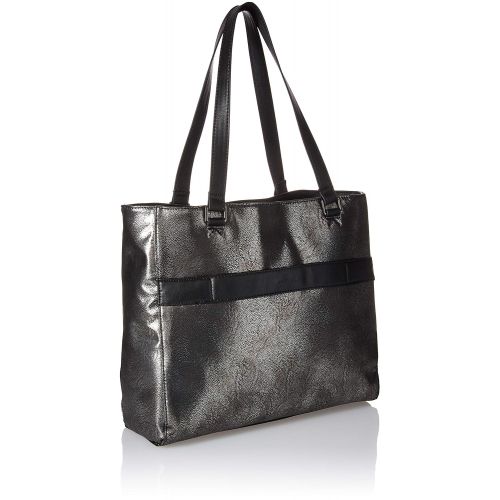  Kenneth Cole REACTION Kenneth Cole Reaction Womens Downtown Darling Faux Leather Single Compartment 15 Laptop Travel Tote, Metallic Silver