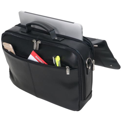  Kenneth Cole REACTION Kenneth Cole Reaction Leather Dual Compartment Flapover 16.0 Computer Business Crossbody Portfolio Laptop Briefcase Black One Size