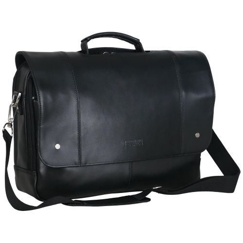  Kenneth Cole REACTION Kenneth Cole Reaction Leather Dual Compartment Flapover 16.0 Computer Business Crossbody Portfolio Laptop Briefcase Black One Size