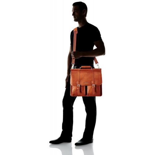  Kenneth Cole REACTION Kenneth Cole Reaction Colombian Leather Dual Compartment Flapover 15 Laptop Dowelrod Business Portfolio, Cognac