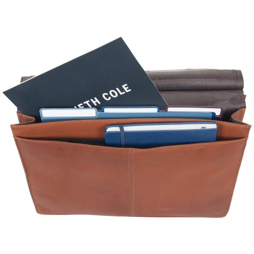  Kenneth Cole REACTION Kenneth Cole Reaction Colombian Leather Dual Compartment Flapover 15 Laptop Dowelrod Business Portfolio, Cognac