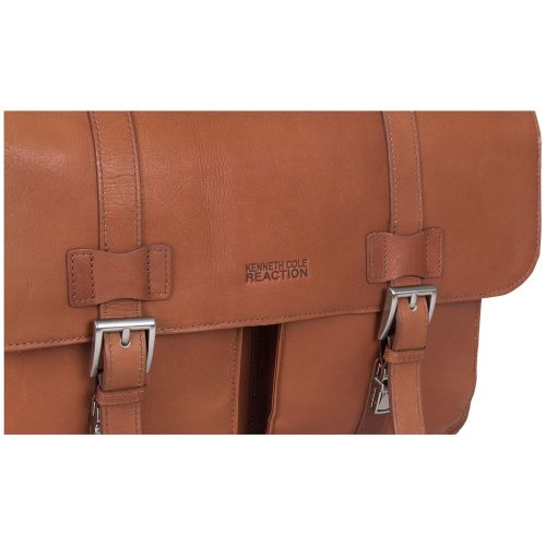  Kenneth Cole REACTION Kenneth Cole Reaction Colombian Leather Dual Compartment Flapover 15 Laptop Dowelrod Business Portfolio, Cognac