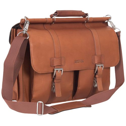  Kenneth Cole REACTION Kenneth Cole Reaction Colombian Leather Dual Compartment Flapover 15 Laptop Dowelrod Business Portfolio, Cognac