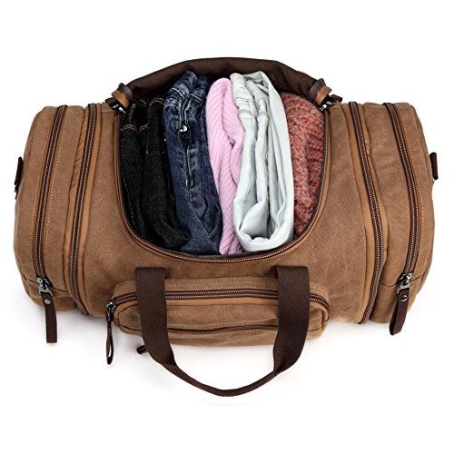  Kenox Oversized Canvas Travel Tote Luggage Weekend Duffel Bag (Coffee)