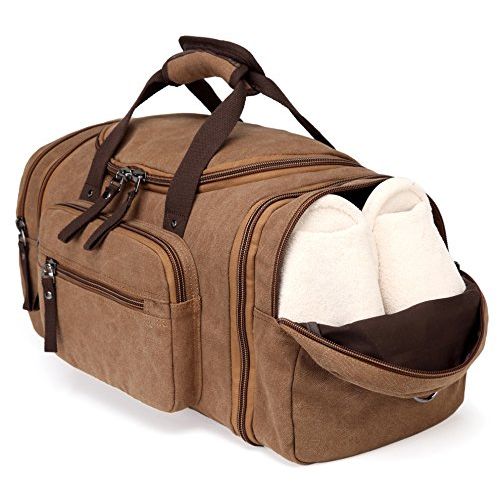  Kenox Oversized Canvas Travel Tote Luggage Weekend Duffel Bag (Coffee)