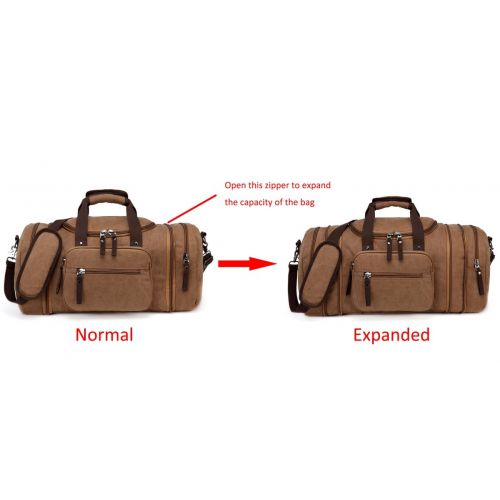  Kenox Oversized Canvas Travel Tote Luggage Weekend Duffel Bag (Coffee)