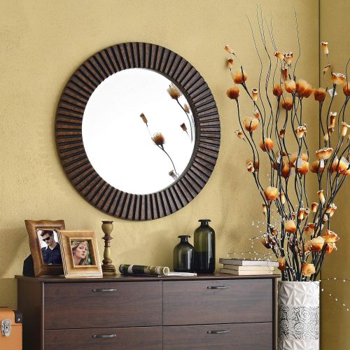 Kenroy Home Kenroy 60021 Transitional Wall Mirror from North Beach Collection in Bronze/Dark Finish, 34 Inch Diameter