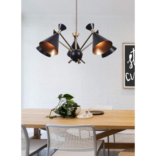  Kenroy Home Arne 1 Light Pendant, Matte Black with Antique Brass Finish