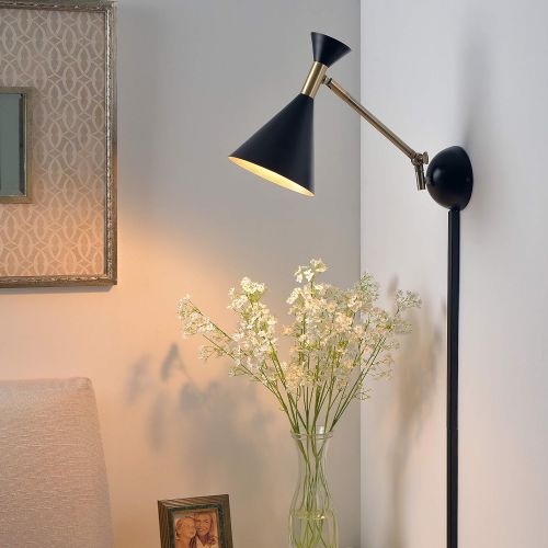  Kenroy Home Arne 1 Light Pendant, Matte Black with Antique Brass Finish