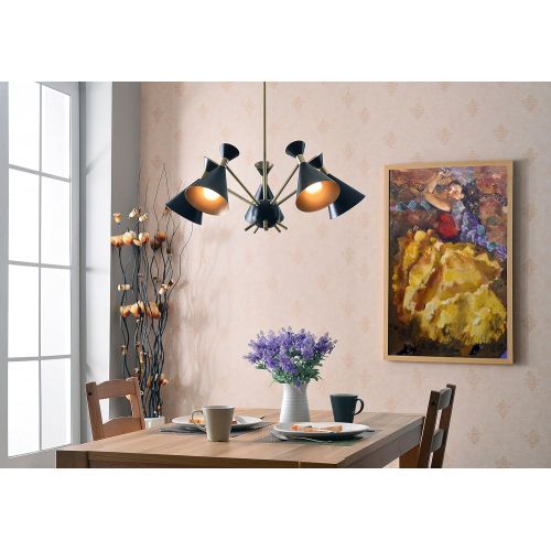  Kenroy Home Arne 1 Light Pendant, Matte Black with Antique Brass Finish