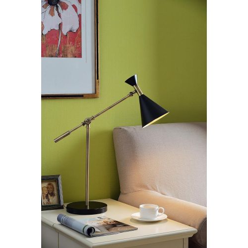  Kenroy Home Arne 1 Light Pendant, Matte Black with Antique Brass Finish