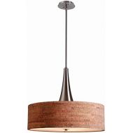 Kenroy Home Modern 3 Light Pendant with Natural Cork Drum Shade, 3 Lights, 22 Inch Diameter, Brushed Steel Finish Center Column and Adjustable Height Rods, Diffuser Included