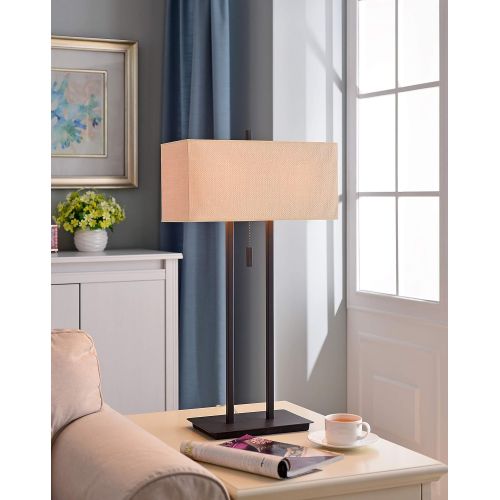  Kenroy Home 30816BRZ Emilo Table Lamp with 16 inch Tan Textured Woven shade, Bronze