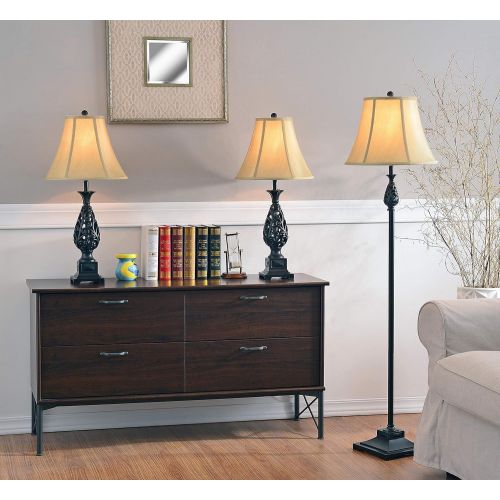  Kenroy Home 21017GFBR Prescott Table and Floor Lamp, 3 Pack, Golden Flecked Bronze