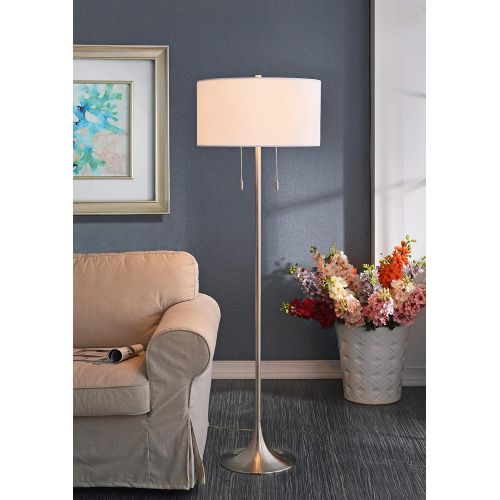  Kenroy Home 21405BS Stowe Floor Lamp In Brushed Steel Finish With A White Textured Drum Shade, 19 x 19 x 60