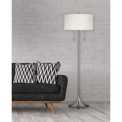  Kenroy Home 21405BS Stowe Floor Lamp In Brushed Steel Finish With A White Textured Drum Shade, 19 x 19 x 60