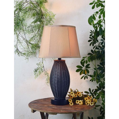  Kenroy Home 32203BRZ Sunset Outdoor Table Lamp, 16 x 16 x 26, Bronze Rattan Finish