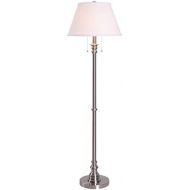 Kenroy Home Modern Brushed Steel Floor Lamp, Dual OnOff Pull Chains, 60 Inch Height, White Natural Linen Shade
