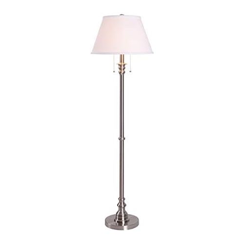  Kenroy Home Modern Brushed Steel Floor Lamp, Dual OnOff Pull Chains, 60 Inch Height, White Natural Linen Shade