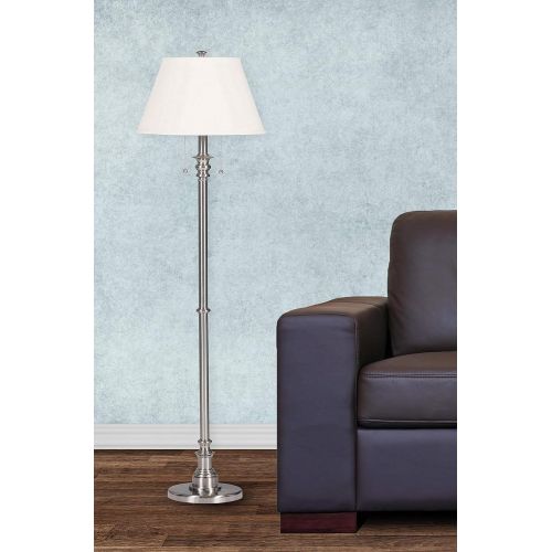  Kenroy Home Modern Brushed Steel Floor Lamp, Dual OnOff Pull Chains, 60 Inch Height, White Natural Linen Shade