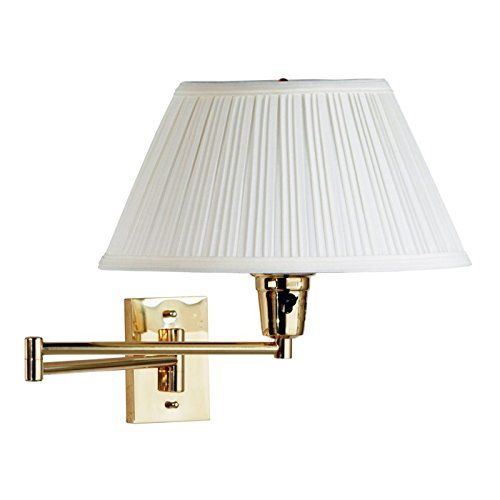  Kenroy Home Kenroy 30100PBES-1 Element Swing Arm Wall Lamp, Polished Solid Brass Finish with EggshellWhite Fabric Shade