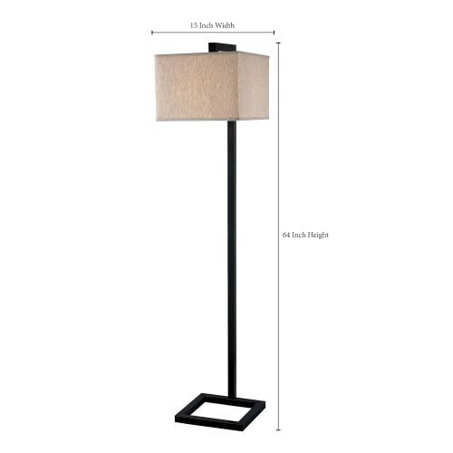  Kenroy Home Modern Floor Lamp, 64 Inch Height, Oil Rubbed Bronze Finish, Contemporary Tan Square Fabric Shade