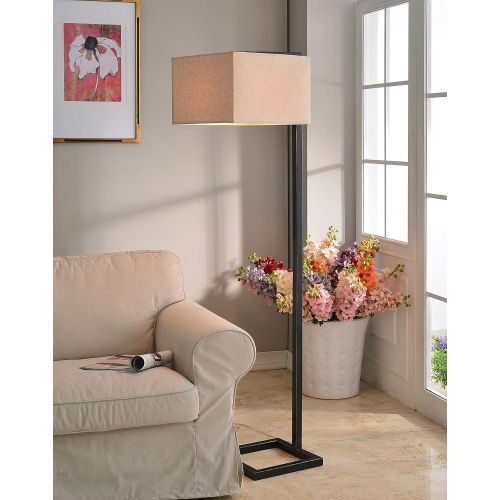 Kenroy Home Modern Floor Lamp, 64 Inch Height, Oil Rubbed Bronze Finish, Contemporary Tan Square Fabric Shade