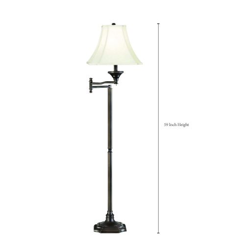  Kenroy Home 33051BBZ Wentworth Swing Arm Floor Lamp with Cream Cut Corner Square Shade, 59 x 17.25 x 17.25
