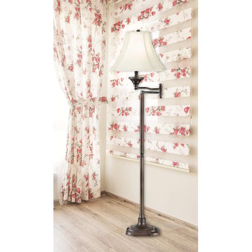  Kenroy Home 33051BBZ Wentworth Swing Arm Floor Lamp with Cream Cut Corner Square Shade, 59 x 17.25 x 17.25