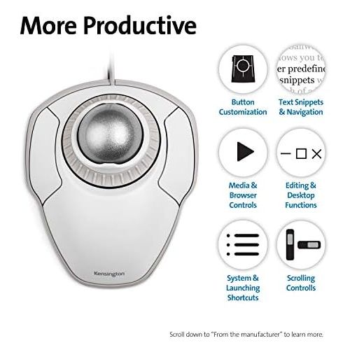  [아마존베스트]Kensington Orbit Trackball Mouse Ergonomic USB Mouse for PC, Mac and Windows with Scroll Ring, Ideal for Left and Right Handers, White/Silver (K72500WW)