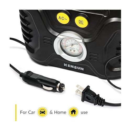  Portable Air Compressor Pump for Car 12V DC and Home 110V AC Swift Performance Tire Inflator 100 PSI for Car - Bicycle - Motorcycle - Basketball and Others with Analog Pressure Gauge (AC/DC)