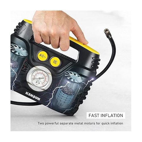  Portable Air Compressor Pump for Car 12V DC and Home 110V AC Swift Performance Tire Inflator 100 PSI for Car - Bicycle - Motorcycle - Basketball and Others with Analog Pressure Gauge (AC/DC)