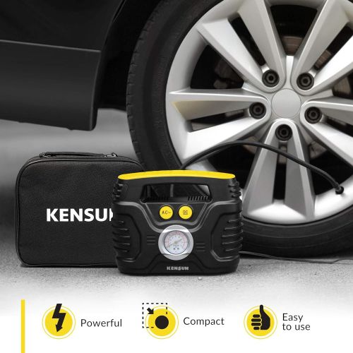  Kensun Portable Air Compressor Pump for Car 12V DC and Home 110V AC Swift Performance Tire Inflator 100 PSI for Car - Bicycle - Motorcycle - Basketball and Others with Analog Press