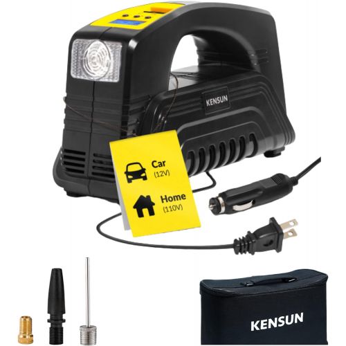  [아마존베스트]Kensun AC/DC Digital Tire Inflator for Car 12V DC and Home 110V AC Rapid Performance Portable Air Compressor Pump for Car, Bicycle, Motorcycle, Basketball and Others