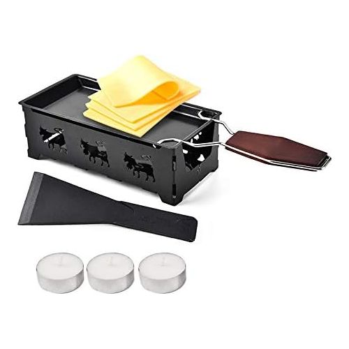  [아마존베스트]Kentop Mini Raclette Set Partyclette Foldable Tea Light Raclette with Scraper and Non-Stick Coating