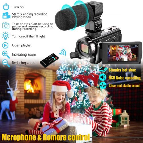  [아마존 핫딜] Kenuo Ultra HD Video Camera Camcorder with Microphone 1080P 30FPS 24MP Vlogging Digital Camera with Lens Hood 3.0 Inch Screen 16X Digital Zoom Camcorder Recorder YouTube Webcam Camera fo