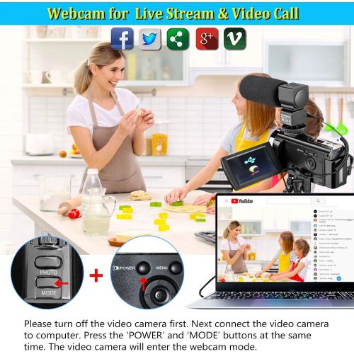  [아마존 핫딜] Kenuo Ultra HD Video Camera Camcorder with Microphone 1080P 30FPS 24MP Vlogging Digital Camera with Lens Hood 3.0 Inch Screen 16X Digital Zoom Camcorder Recorder YouTube Webcam Camera fo