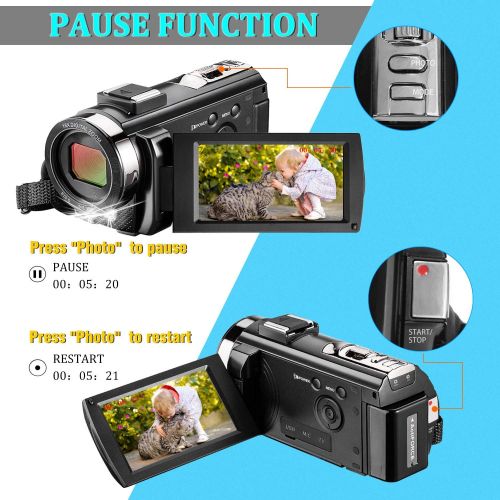  [아마존 핫딜] Kenuo Ultra HD Video Camera Camcorder with Microphone 1080P 30FPS 24MP Vlogging Digital Camera with Lens Hood 3.0 Inch Screen 16X Digital Zoom Camcorder Recorder YouTube Webcam Camera fo