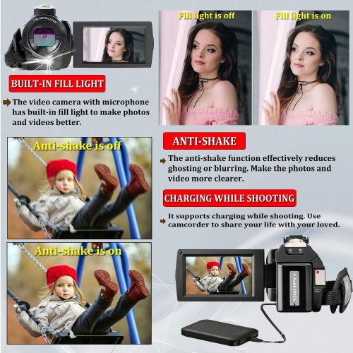  [아마존 핫딜] Kenuo Ultra HD Video Camera Camcorder with Microphone 1080P 30FPS 24MP Vlogging Digital Camera with Lens Hood 3.0 Inch Screen 16X Digital Zoom Camcorder Recorder YouTube Webcam Camera fo