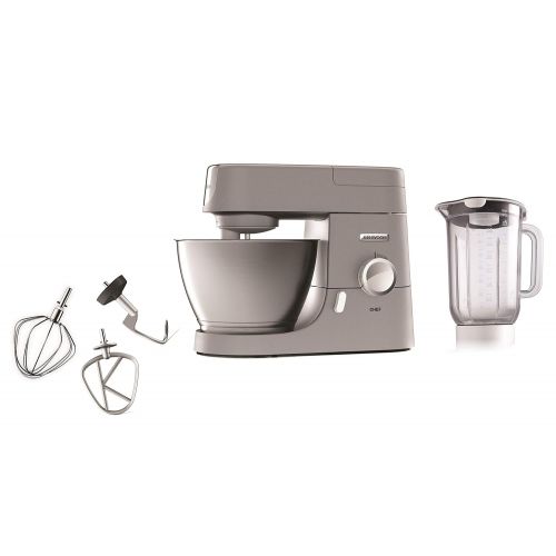  Kenwood Chef KVC 3110S  Kuechenmaschine, 4,6 l Edelstahl-Ruehrschuessel & 1,5 l Acryl-Mixaufsatz, multifunktionaler Kuechenhelfer, 1000 W, inkl. 3-teiligem Patisserie-Set, silber