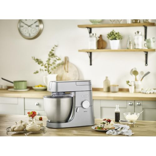  Kenwood Chef XL KVL 4110S  Kuechenmaschine, 6,7 l Edelstahl-Ruehrschuessel & 1,5 l Acryl-Mixaufsatz, multifunktionaler Kuechenhelfer, 1200 W, inkl. 3-teiligem Patisserie-Set, silber