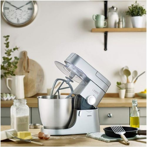  Kenwood Chef KVC 3110S  Kuechenmaschine, 4,6 l Edelstahl-Ruehrschuessel & 1,5 l Acryl-Mixaufsatz, multifunktionaler Kuechenhelfer, 1000 W, inkl. 3-teiligem Patisserie-Set, silber