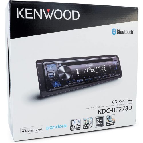  KENWOOD KDC-BT278U CD Car Stereo w/ Bluetooth, Single DIN, App Control & AM/FM Radio, USB Port, AUX Input