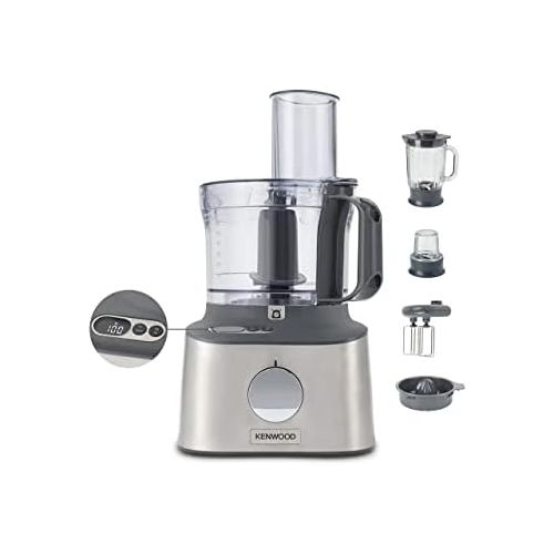  Kenwood FDM301SS Multipro Compact Food Processor, Powerful Kitchen Gadget with 2.1L Container, Acrylic Mixer, Double Whisk, Metal Housing