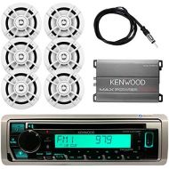 Kenwood Enrock Kenwood Marine Outdoor Bluetooth Stereo CD MP3 Player USB iPhone AMFM Receiver, Kenwood 6.5” Waterproof Speakers, Optional Kenwood Compact 4-Channel Amplifier, Enrock Antenna - Ma